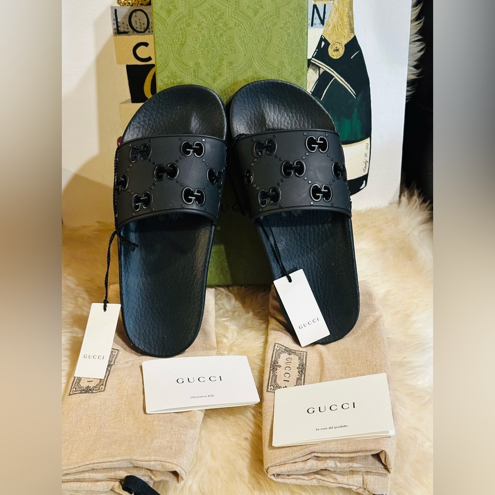 🔥 NIB GUCCI SLIDE GG JUMBO Embossed Full Inclusion Size 38 (24.5 Insole) - Picture 7 of 16